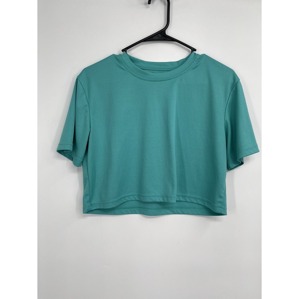 SHEIN Teal Cropped T Shirt Short Sleeve Women's Size S Polyester